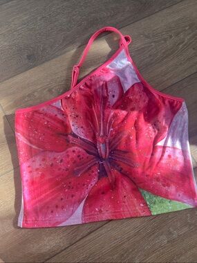 Red Floral One-Shoulder Cami